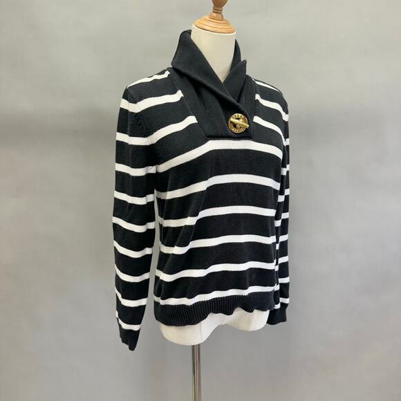 Lauren Ralph Lauren navy & white striped shawl collar sweater size medium - Picture 9 of 15